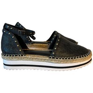 JLo Black Leather Espadrille Platform Sandals Women’s Sz 7